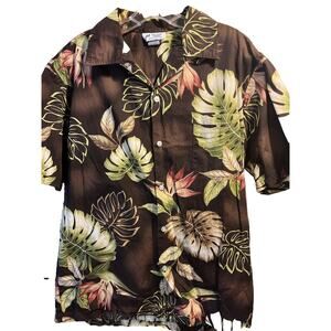 Malihini VTG Mens XL Brown Floral Short Sleeve Button Down Cotton Hawaiian Shirt